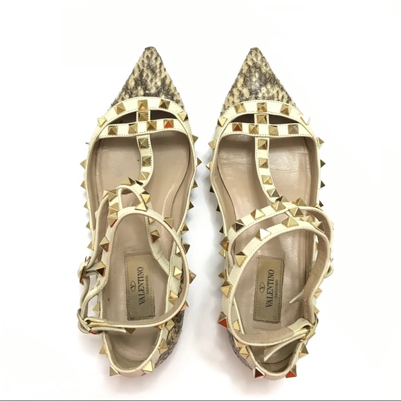 Valentino Shoes - Valentino Rockstud Caged Flat Snakeskin